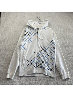 Y2K  Full Zip Hoodie Sweatshirt Mens M Grunge Hip Hop Skater 2000's Grid AOP